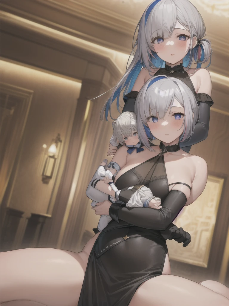 (((High resolution:1.5))), (((Very detailedな:1.5))), (((Two Girls:1.3))),((７Head to Body:1.3))、 (((White bed))),(((Bright interior、Midday light background)))、(((Beautiful and detailed eyes:1.3))), (((Very detailed))), (((Details face:1.5))), (((Very delicate body:1.5)))、(((Small breasts:1.3)))、((Small waist))、(from side:1.1),(((Blonde)))、(((very short hair:1.5)))、(((Normal limbs)))、(((White Dakimakura:1.3)))、(((NUDE:1.5)))、(((Golden chain:1.3))),