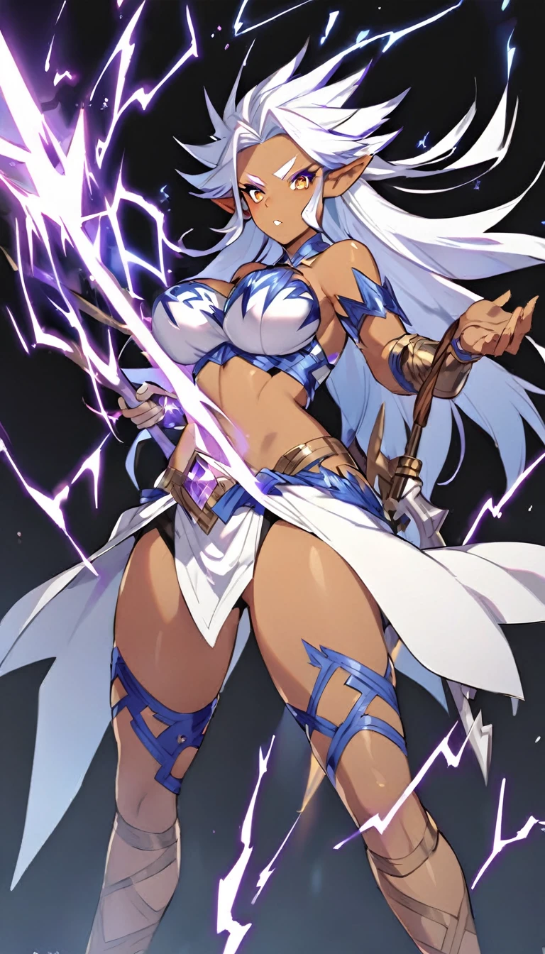 A high elf barbarian with lightning magic