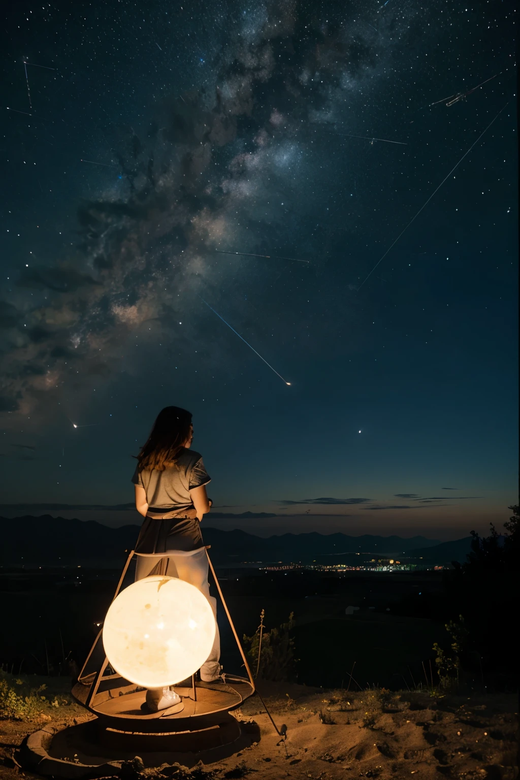 Ghibli style　Watching the Milky Way　girl