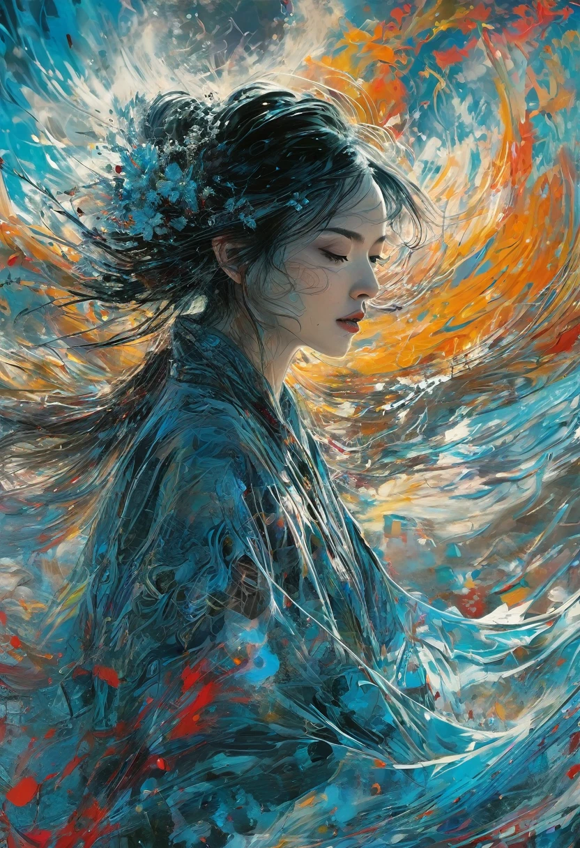 Abstract Expressionist Paintings - Abstract Beauty,(Black transparent， Lace),(((Looking at the camera))),Nearly perfect,Dynamic,moonlight,Very detailed,number,Art Station,Concept Art,Smooth,Clear focus,illustration,Art work：carne griffiths 和 wadim kashin . Vibrant brushwork, Bold Colors, Abstract Form, Expressive, emotion, Official Art,Unity 8K wallpaper,Extremely detailed,beautiful and aesthetic,masterpiece,best quality,(zendispute, Mandala, dispute, endispute),(Fractal Art:1.3),1 Girl,(中等胸部Extremely detailed),((Cowboy shooting:1.5)),The most beautiful form of chaos,elegant,Barbarian design,Vibrant colors,,author：James Jean,Robbie Devi Antonio,Ross Chen,French Bacon,It was cold,Adrian Genius,Petra Corrette,Gerhard Richter,Takato Yamamoto,Ashley Wood,atmosphere,The ecstasy of notes,The flowing notes are clearly visible,