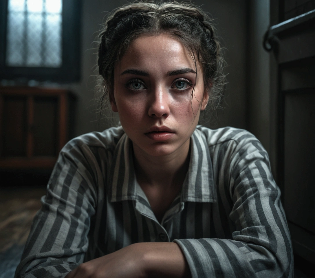 a prisoner in my own home, young woman, beautiful detailed eyes, beautiful detailed lips, extremely detailed eyes and face, longeyelashes, sitting on the floor, depressed expression, gloomy atmosphere, moody lighting, cinematic, muted colors, dramatic shadows, raytracing, 8k, high quality, intricate details, digital art