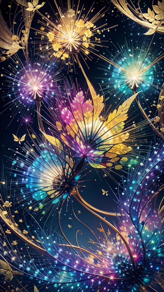 Swallowtail butterfly、Surrounded by butterflieysterious Landscape、firework、firework大会、Rainbow colorsのfireworkが打ちあがっている瞬間、夜nullとともに、サイバーパンクな景色で壮大なfirework、future都市、Highest quality、masterpiece, (Diffuse reflection of light:1.2), When the fantastic rainbow turns into shadow, bathed in a mystical atmosphere.Swallowtail butterflyたちも見ています, Cast magic spells. evoke a sense of wonder and awe. A fusion of natural grandeur and magic, Weaving dreams into reality. Behold, null, And the unknown, Fleeting、And an eternal moment, 16K, Ultra-high resolution.Realistic, Ultra-high resolution, to be born,future、Rainbow colorsに光り輝く、Rainbow colors、The world 30 years from now。