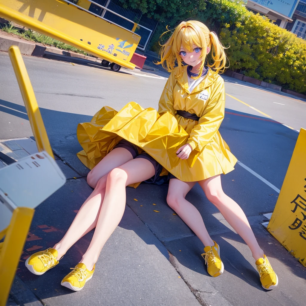 Cute and shy。A clumsy, yellow-haired girl wearing yellow clothes。