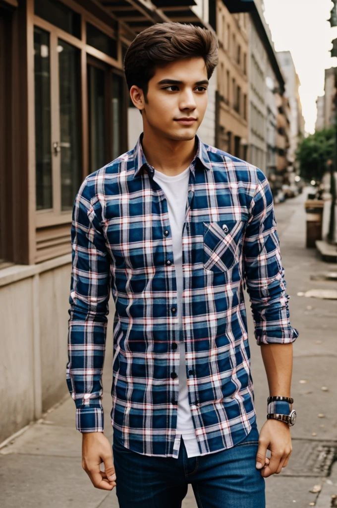 Careless man in checkered shirt