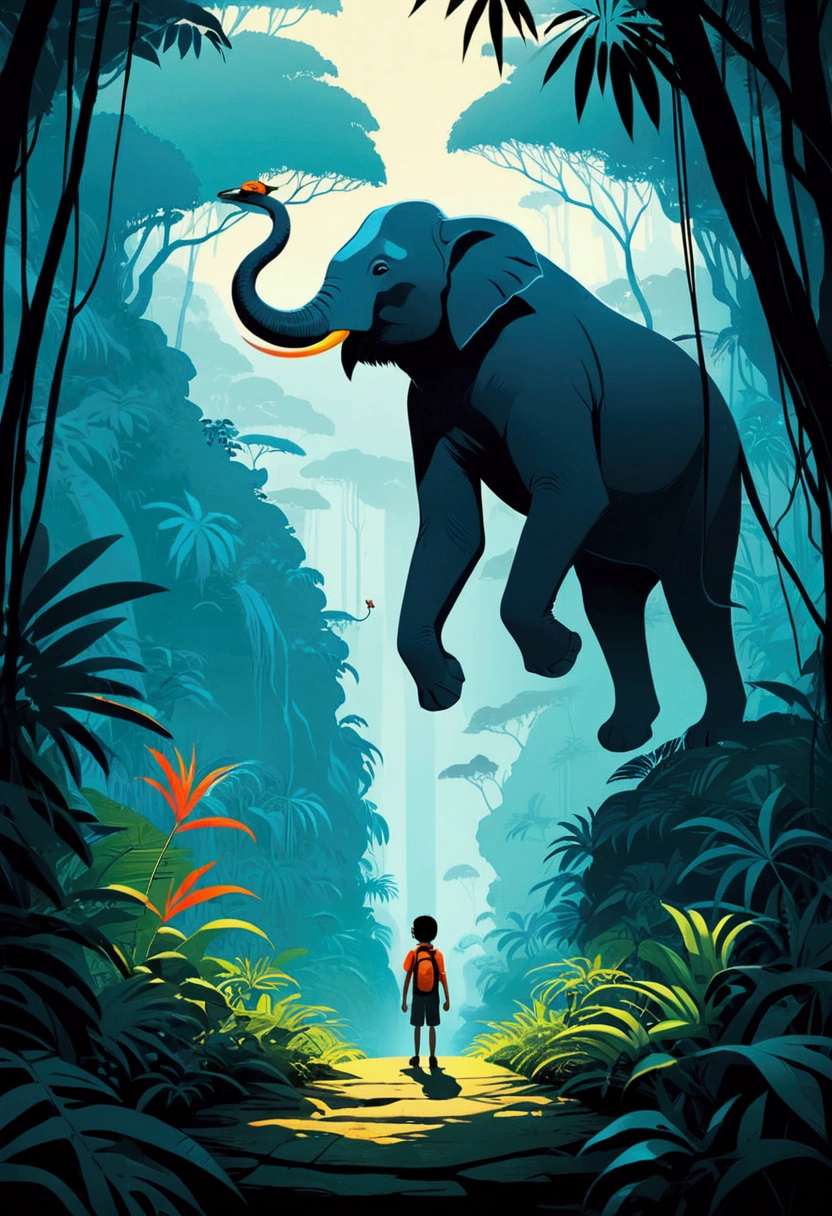 Jungle Adventure, full body, by Vladyslav Yerko, cinematic still, (best quality, masterpiece), very aesthetic, perfect composition, intricate details, ultra-detailed, vivid colors