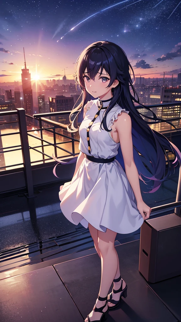 anime girl standing on the rooftop looking at the night sky with stars, Animated wallpaper 4k, Animated wallpaper 4 k, 4k Animated wallpaper, anime art wallpaper 8k, anime art wallpaper 4k, anime art wallpaper 4k, 4K anime style, makoto shinkai cyril rolando, manga wallpaper 4k, Animated wallpaper, amazing wallpaper, Shooting Stars