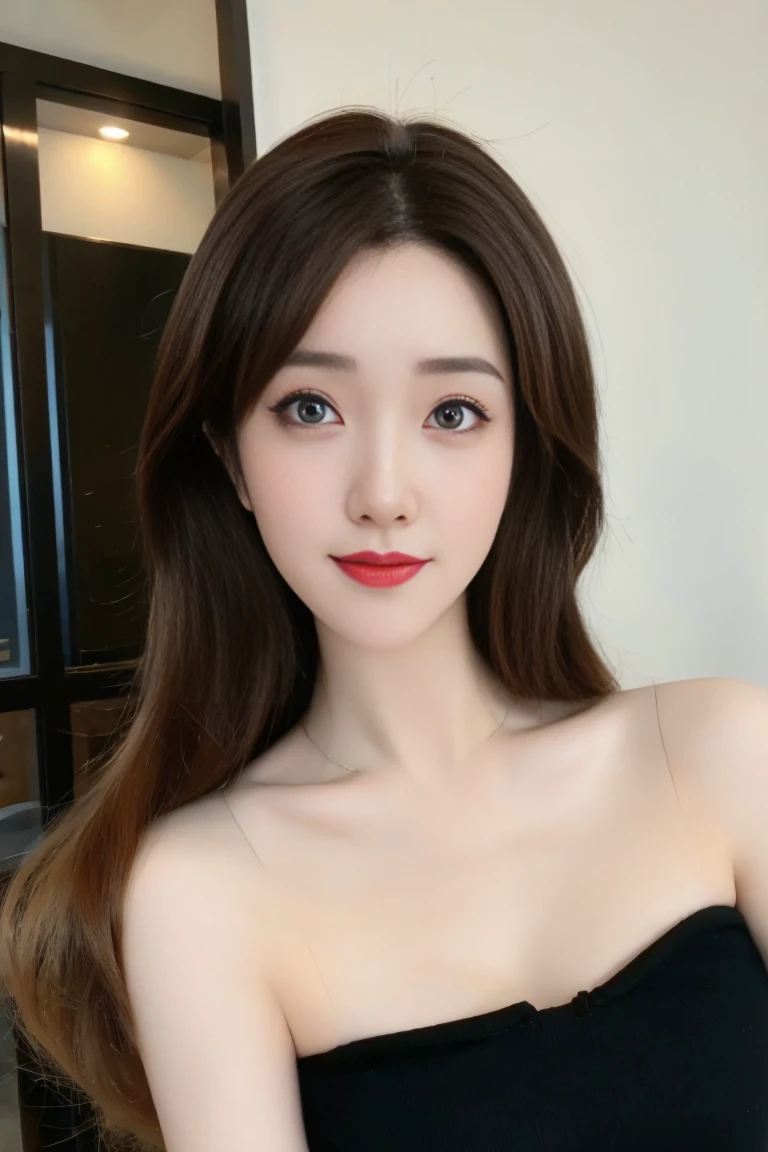  ulzzang-6500-v1.1,(raw photo:1.2),((photorealistic:1.30)), ((best quality)) ,((masterpiece)),((Ultra High Resolution)), ((Clear View)),,Ultra-high resolution,Clear face,（Reality：1.4) ,  illustration, an extremely delicate and beautiful, extremely detailed ,CG ,unity ,8k wallpaper, Amazing, finely detail, masterpiece,best quality,official art,extremely detailed CG unity 8k wallpaper,absurdres, incredibly absurdres, huge filesize, ultra-detailed, highres, extremely detailed,beautiful detailed girl, extremely detailed eyes and face, beautiful detailed eyes,light on face,cinematic lighting, 1girl, 独奏, long hair, black hair, hair ornament, jewelry, Earring, Blue eyes, Double eyelids, blush, sharp nose, Red nose, smile, dress, black dress, standing, full body, (super Giant breasts:1.3), (shagging breasts:1.3),