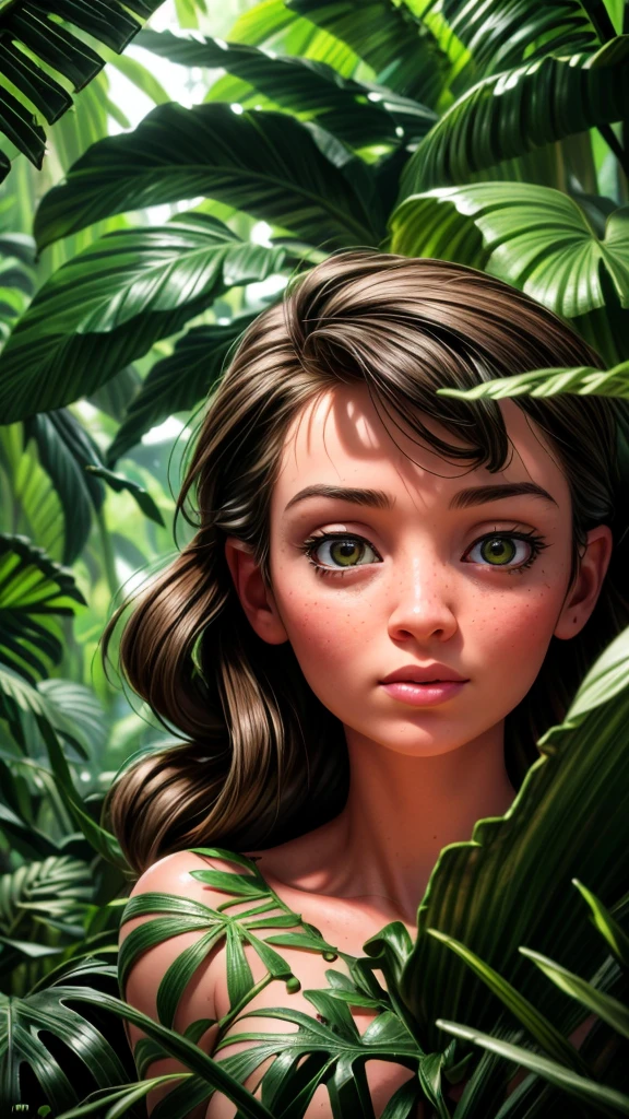 a detailed expedition through the lush jungle, detailed jungle foliage, exotic tropical plants, towering ancient trees, dense overgrowth, winding jungle paths, mysterious wildlife, adventurous explorer, detailed facial features, (best quality,4k,8k,highres,masterpiece:1.2),ultra-detailed,(realistic,photorealistic,photo-realistic:1.37),detailed lighting, vibrant colors, cinematic composition