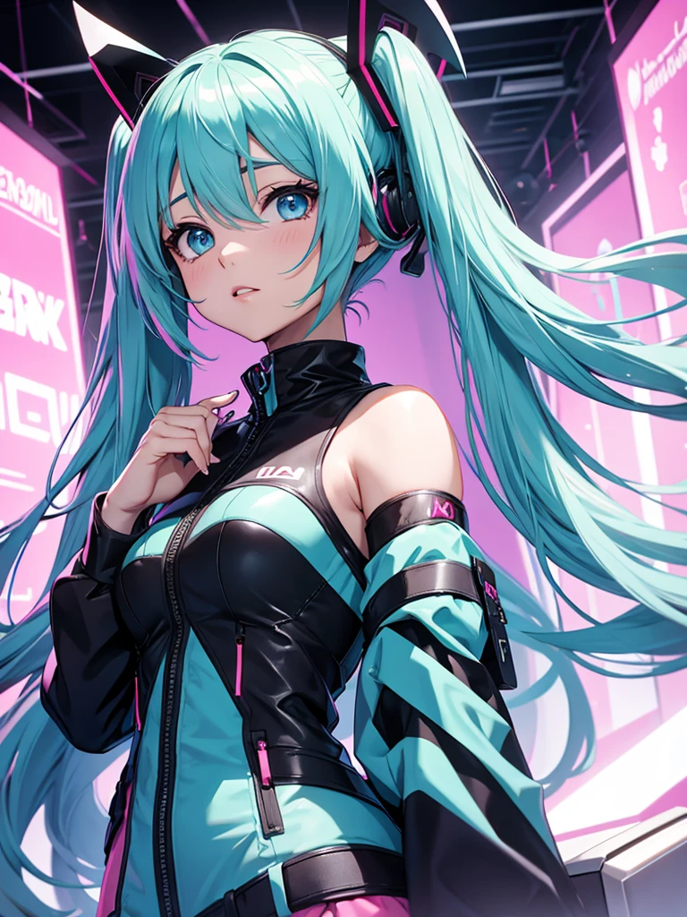 hatsune miku, kula diamond,pink eye pullila, striking eyes ,more teenage appearance