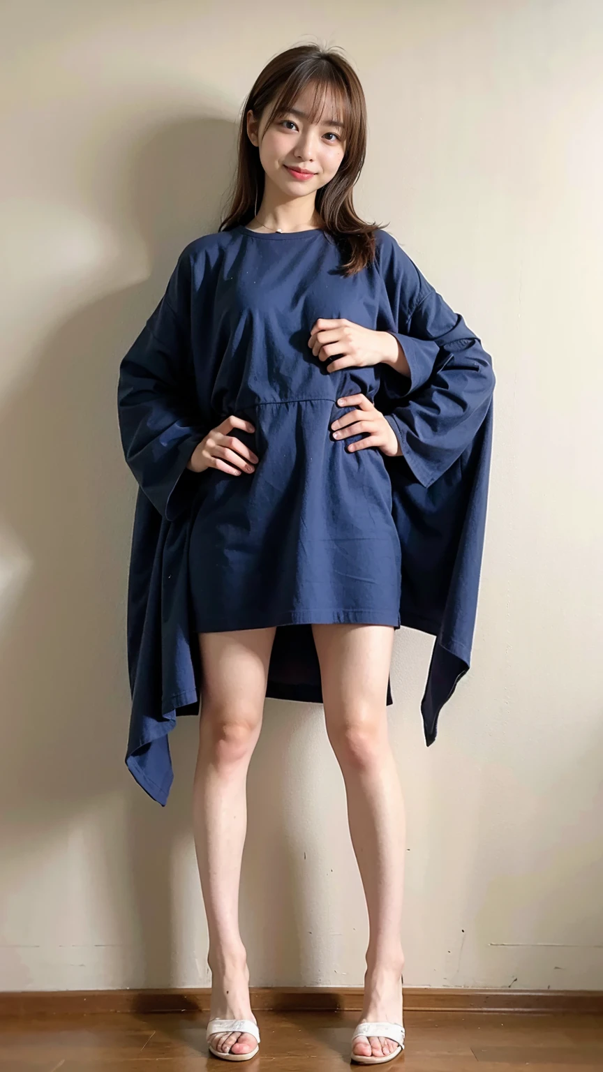 (8k、RAW Photos、Highest quality、masterpiece:1.2)、(Realistic、Realistic)、1 Girl、((Completely naked:1.2、Thin legs、whole body、View from the front、smile、Looking into the camera、Stand with hands on hips))、cute