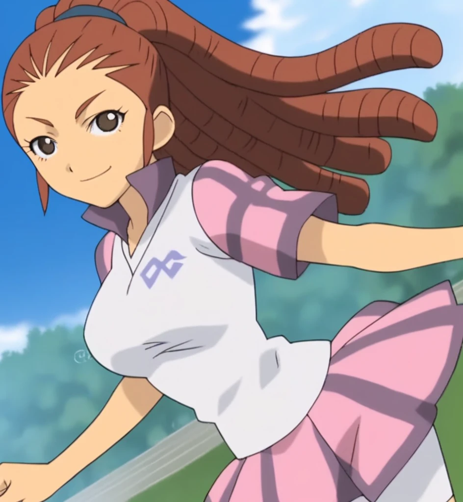 score_9, score_8_superior, score_7_superior, score_6_superior, score_5_superior, score_4_superior, sauce_anime, One girl, Midou Reika, Dreadlocks, Long Hair, High Ponytail, Brown eyes, Pause, smile, View your viewers, 　Big Breasts　ballerina　ballet　Anne O　heart　Infatuated　Dance Together