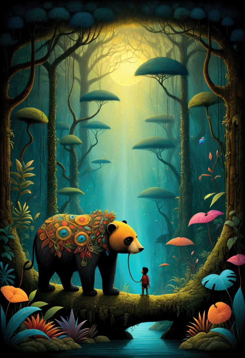 Jungle Adventure, full body, by Andy Kehoe, cinematic still, (best quality, masterpiece), very aesthetic, perfect composition, intricate details, ultra-detailed, vivid colors