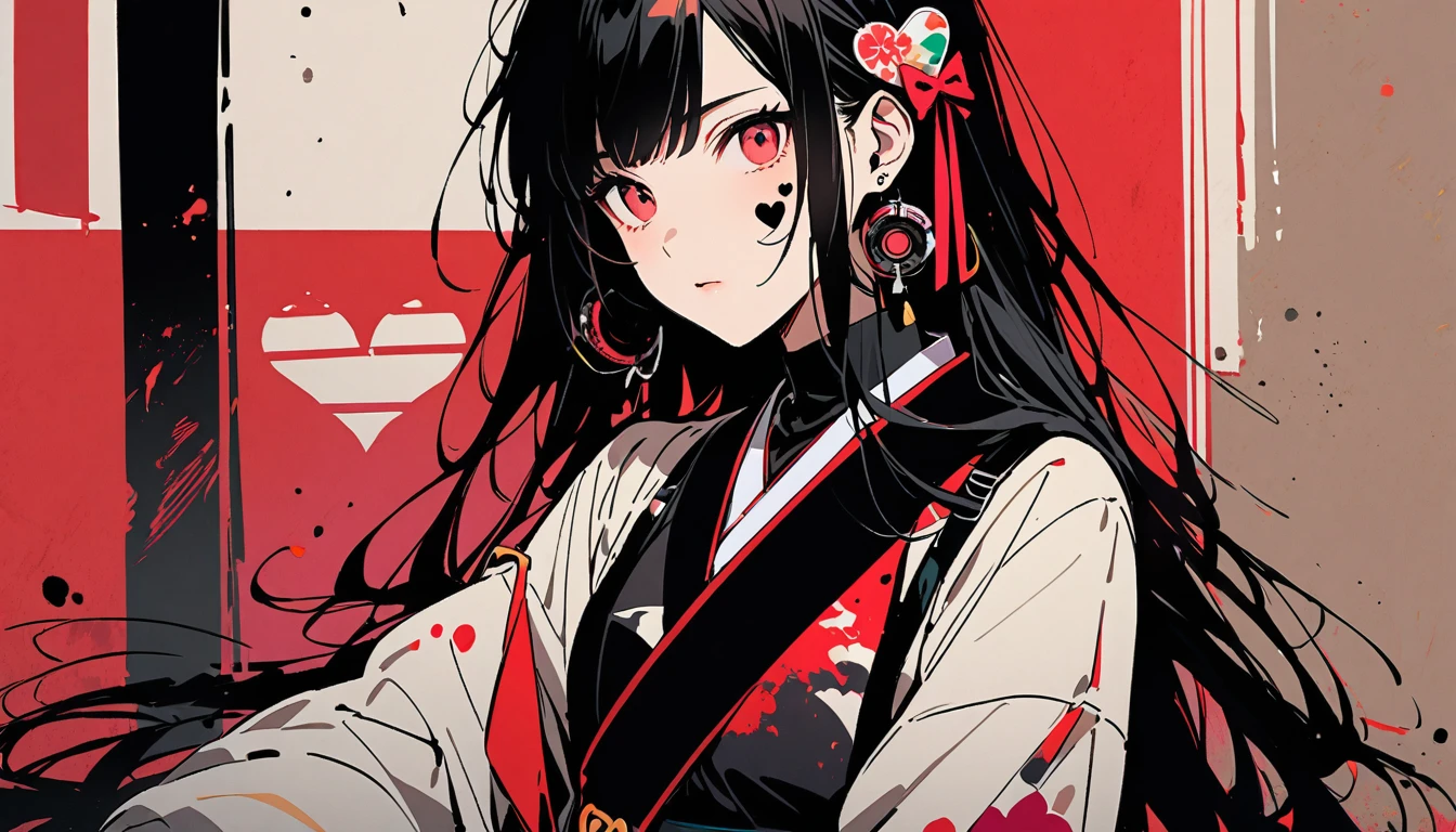 masterpiece, best quality, flat color, limited palette, low contrast,
1girl, serafuku, long straight black hair,
lycoris flower, goat skull,
(red, black)