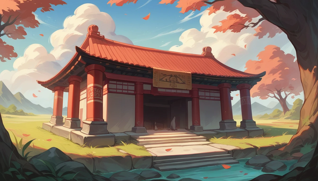 Temple from Alafud's perspective, full moon in the background, Beijing, Forbidden City, Tang Dynasty palace, inspired by Gong Xian, surrealism, beautiful rendering of the Tang Dynasty, palace, dream, Forbidden City, Forbidden City, fantasy, full moon, trending on CGStation, noon, inspired by Ding Yunpeng, ratio "16:9",