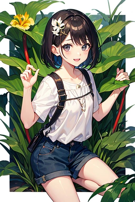 ((best quality)), ((highly detailed)), masterpiece, ((official art)), detailed face, beautiful face, (detailed eyes, deep eyes), (1girl), cowboy shot, <lora:BackwardsCapLORA:1>, backwards cap, bike shorts, lose tank top, grin, outside