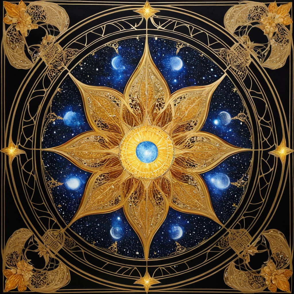 Blank box,avatar, Slim frame,Flower frame, Decorative panels, abstract artistic, Alphonse Mucha (tmasterpiece, best qualtiy, A high resolution: 1.4), A detailed, Complicated details, 4K, Color splattering, Line art, Fibonacci, starrysky, natta, exteriors, Clouds, Reflectors, Eau, magick, (tarot cards),Cards, ((beautiful golden crystal star)) buliding, palaces, Patterned, Sumeru, Clouds, themoon