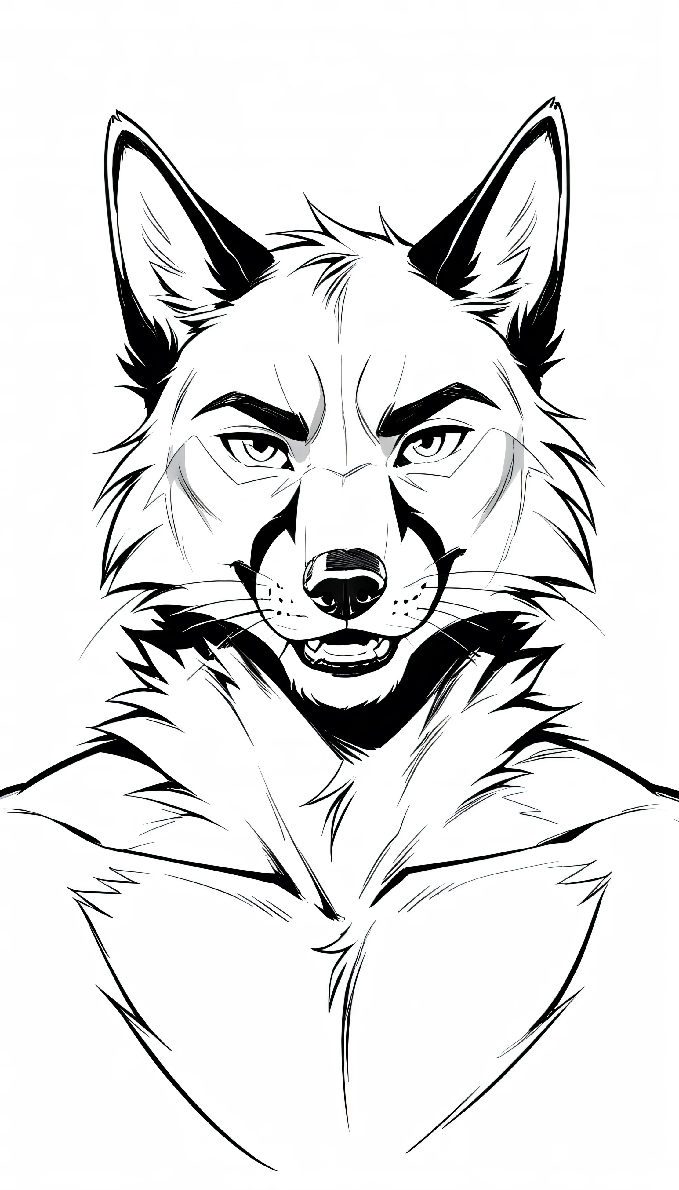 lineart drawing of furry fox close up line art. handsome
