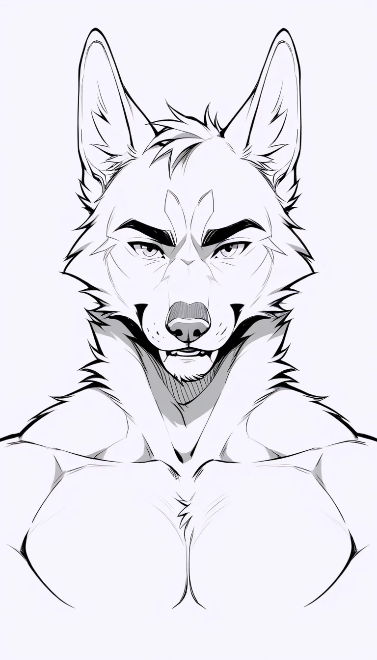 lineart drawing of furry fox close up line art. handsome
