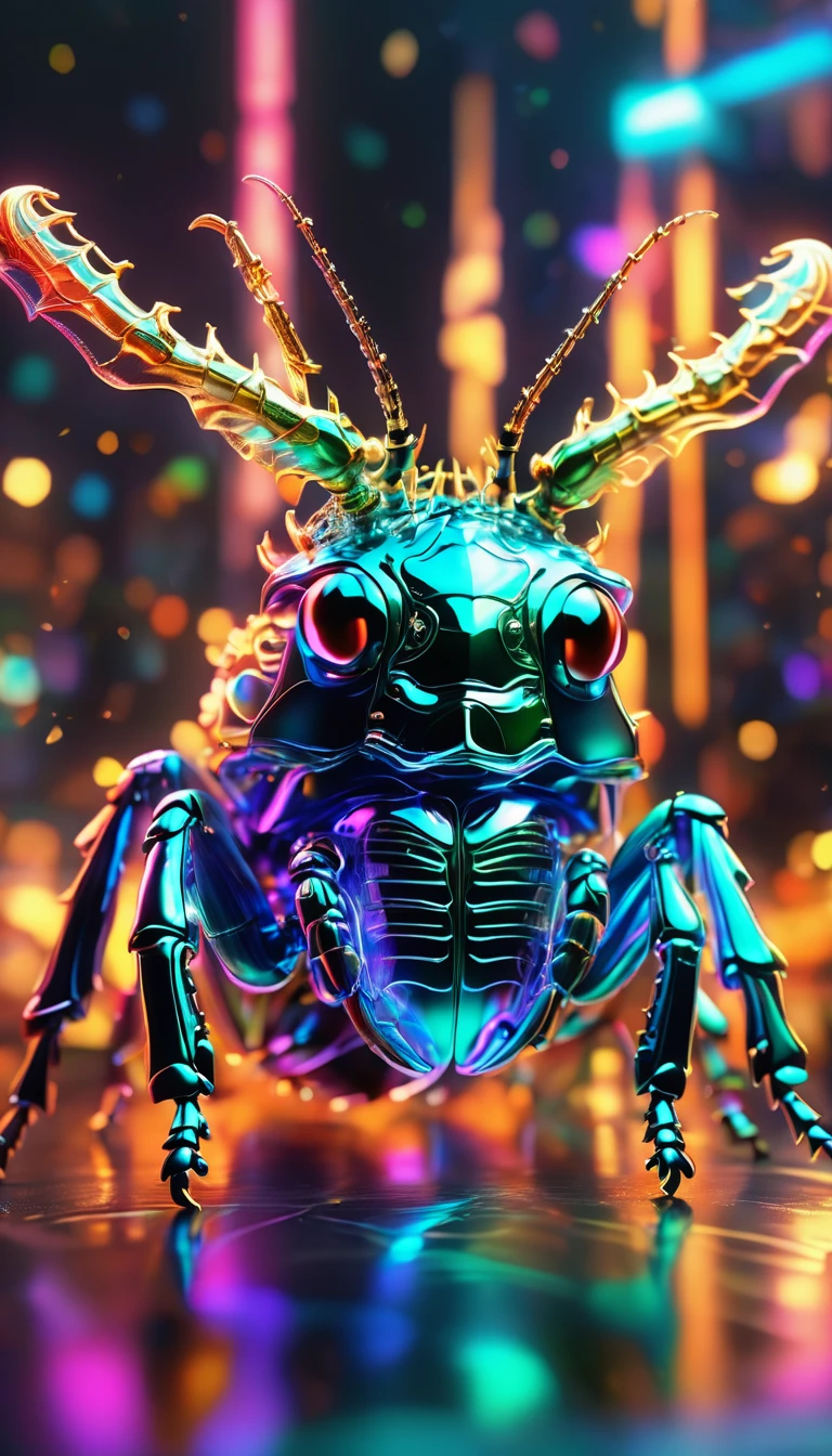 crystalなカブトムシ、crystal、A fine horn(whole body, detailed), ((Portrait of an iridescent horned beetle:1.5)), photoRealistic, masterpiece: 1.2), (Highest quality, High resolution, 8k), (Realistic: 1.37), faint smoke, ultra detailed , Sharp focus, Bright Eyes, Scale and Texture, mysterious, Calm, Beautiful Landscape, Soft lighting, Vibrant colors, Bokeh, Blurred Background、16K, 超High resolution, 超High resolution, to be born,wonderful ,future、Iridescent、The world 30 years from now。