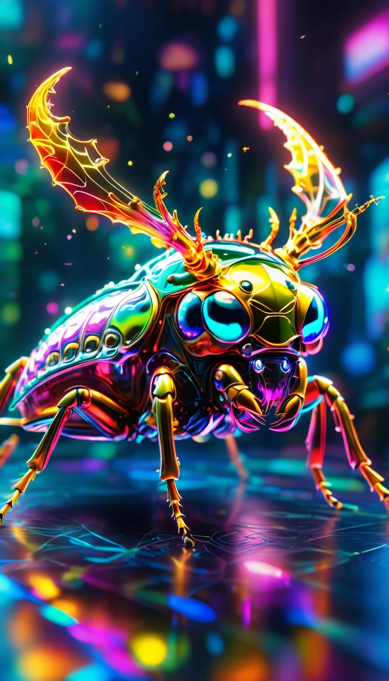 crystalなカブトムシ、crystal、A fine horn(whole body, detailed), ((Portrait of an iridescent horned beetle:1.5)), photoRealistic, masterpiece: 1.2), (Highest quality, High resolution, 8k), (Realistic: 1.37), faint smoke, ultra detailed , Sharp focus, Bright Eyes, Scale and Texture, mysterious, Calm, Beautiful Landscape, Soft lighting, Vibrant colors, Bokeh, Blurred Background、16K, 超High resolution, 超High resolution, to be born,wonderful ,future、Iridescent、The world 30 years from now。