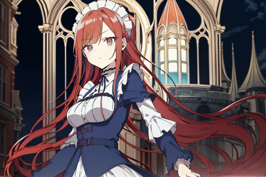 [(cathedral background:1.4)::5],original,(illustration:1.1),(best quality),(masterpiece:1.1),(extremely detailed CG unity 8k wallpaper:1.1), (colorful:0.9),(mid shot:0.95),(upper body:1.5),Dynamic angle,(solo:1.2), (girl),((adult)), (detailed beautiful eyes:1.15), (beautiful face:1.15), (glowing red eyes:1.25////),((medium hair)),((split-color hair,red hair,blue hair)),(high twintails),(chignon),(+perfect hand+:1.21),(Draw an illustration of a gothic girl),(Religious),(slender),(is wearing boots on her feet),((is wearing white maid clothes)),(furious), Lace Off-shoulder lolita fashion,beautiful slender woman,high twintails,((split-color hair,red hair,blue hair)),((split-color hair,red hair,blue hair)),from side,((split-color hair,red hair,blue hair)),dynamic angle,dynamic pose,have a sword in her hand,