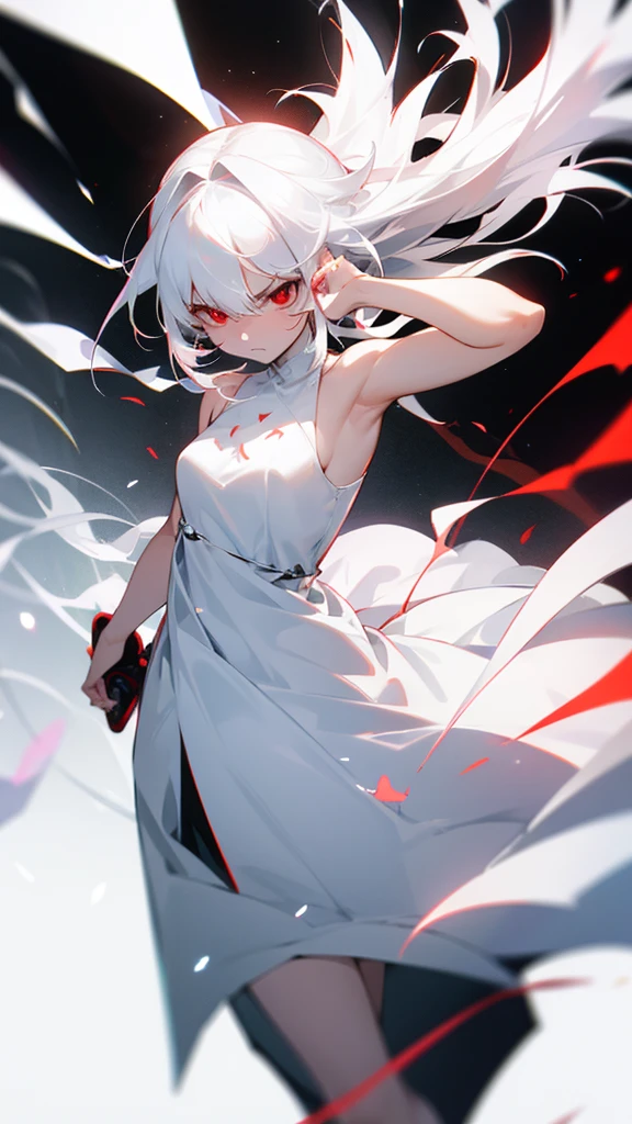 Red eyes white hair white dress deppress