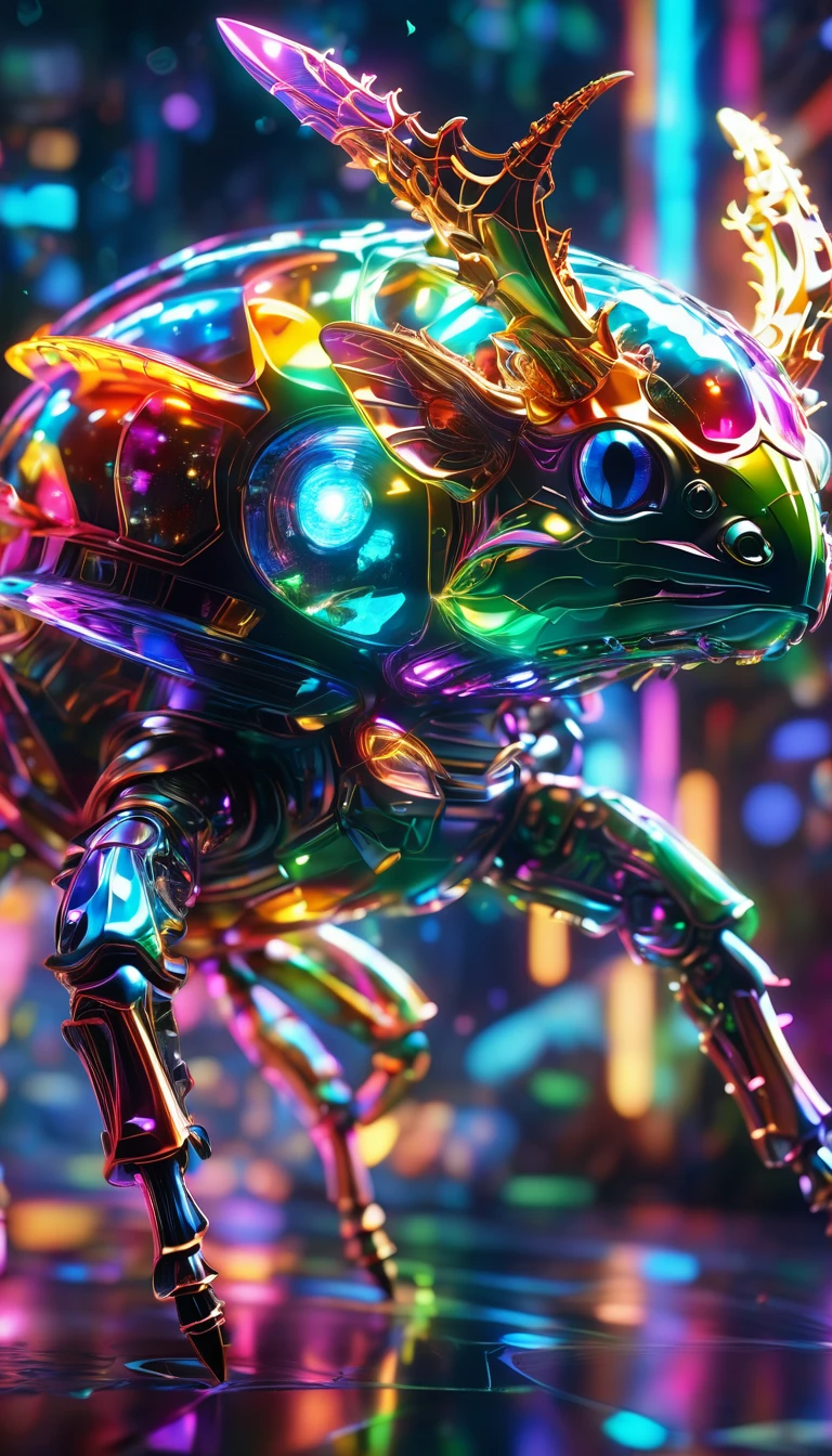 Beetle、Stag beetle、crystalなBeetle、crystal、A fine horn(whole body, detailed), ((虹色に光る角を持つBeetleの肖像画:1.5)), photoRealistic, masterpiece: 1.2), (Highest quality, High resolution, 8k), (Realistic: 1.37), faint smoke, ultra detailed , Sharp focus, Bright Eyes, Scale and Texture, mysterious, Calm, Beautiful Landscape, Soft lighting, Vibrant colors, Bokeh, Blurred Background、16K, 超High resolution, 超High resolution, to be born,wonderful ,future、Iridescent、The world 30 years from now。