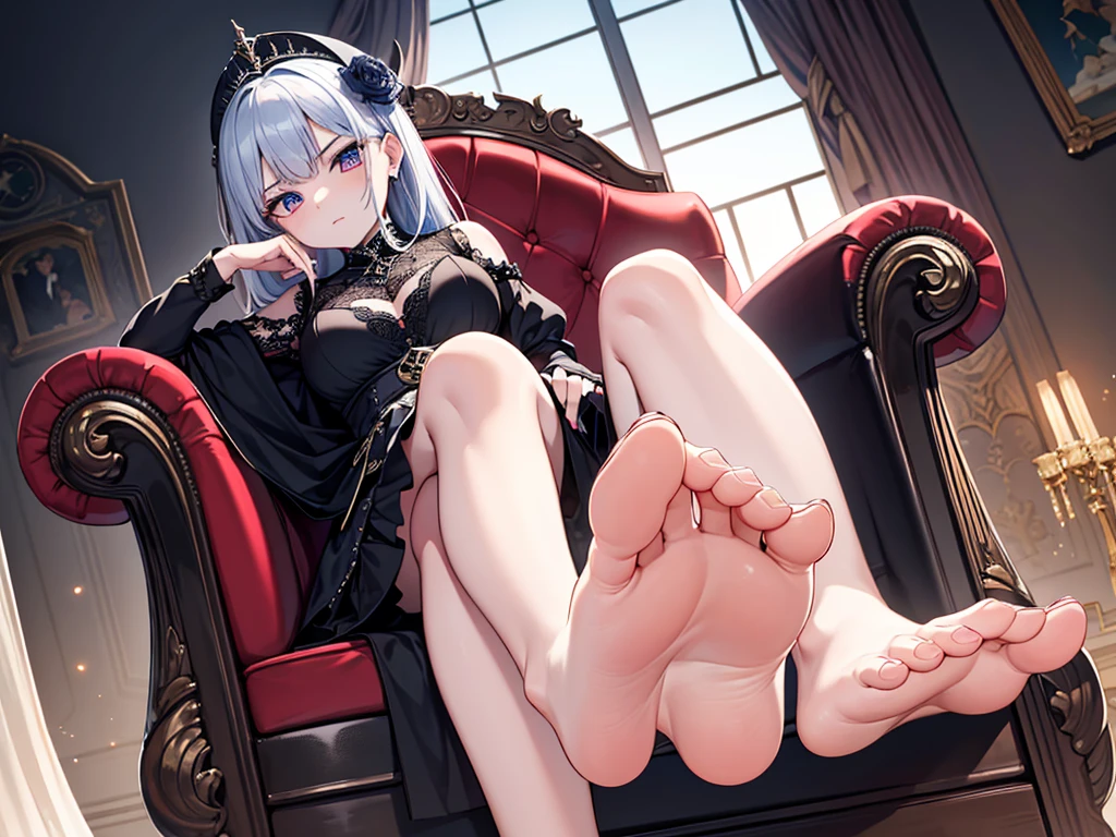 Description :A haughty woman sits on an upholstered armchair, exuding superiority. She stretches out one leg, exposing her bare foot with a look of contempt and icy indifference. Her eyes convey dominance. In the low-angle foreground, her foot with 5 toes is shown with admiration and desire. Foot fetishism becomes sacred. Her foot symbolizes power and domination, offered for veneration and submission. A haughty woman sits on an upholstered armchair, exuding superiority. She stretches out one leg, exposing her bare foot with a look of contempt and icy indifference. Her eyes convey dominance. In the low-angle foreground, her foot with 5 toes is shown with admiration and desire. Foot fetishism becomes sacred. Her foot symbolizes power and domination, offered for veneration and submission.Qualité et Style :Masterpiece, high quality, photorealistic, ultra detailed, cinematic lighting, ambient occlusion, 4k, 8k.Contexte et Détails Visuels : Interior, low-angle shot, full body view, admiration, desire, power, domination.Caractéristiques Spécifiques :Haughty woman, bare foot, 5 toes, contempt, icy indifference, low-angle foreground, symbol of power.