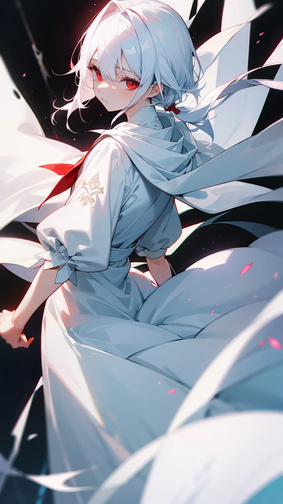 Red eyes white hair white dress deppress