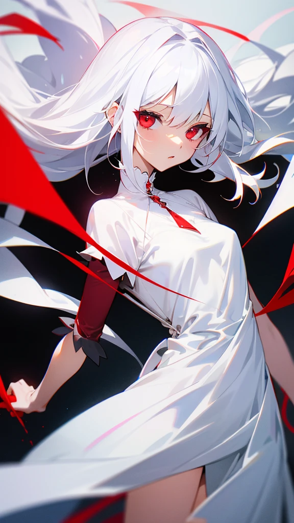 Red eyes white hair white dress deppress