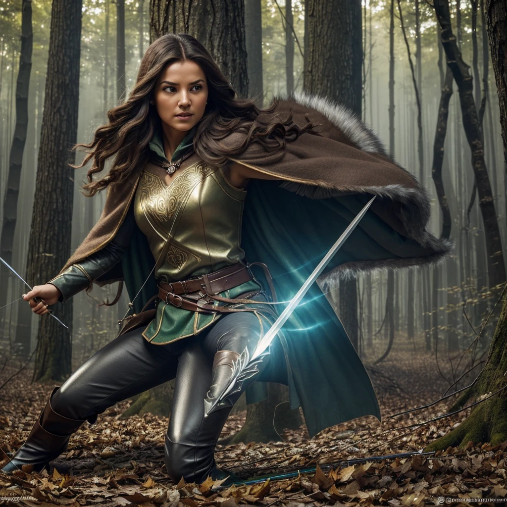 import matplotlib.pyplot as plt

# Setting up a blank canvas
fig, ax = plt.subplots(figsize=(12, 8))

# Title for the image
plt.title("A female archer in an enchanted medieval forest", fontsize=16, pad=20)

# This is a placeholder where the detailed drawing will be implemented or inserted.
# Adding text representation for visualization
image_description = (
    "A female archer in an enchanted medieval forest, where gigantic and ancient trees "
    "com folhas shiny de cores variadas formam um dossel que bloqueia a maior parte da luz do sol, "
    "Creating a magical and mysterious environment. She is positioned in a firm and determined posture, "
    "with your magic wooden bow, ornado com runas shiny, tensioned and a crystal-tipped arrow ready to fire. "
    "The woman has long braided brown hair, with golden threads intertwined, wears a fitted brown leather tunic, "
    "Sturdy boots, and an emerald green cape that blends in with the environment. She carries a quiver full of enchanted arrows on her back.. "
    "Its eyes are focused intensely on its prey, with an expression of concentration and determination, radiating a faint magical light. "
    "The prey is a robust, medium-sized wolf, but no ordinary wolf – he has a dark gray coat with luminescent patterns that glow in shades of blue and silver. "
    "Your eyes are big, shiny, and threatening, almost hypnotic, com um brilho sobrenatural. The wolf is in attack position, with tense muscles, "
    "the fur bristled and the sharp teeth exposed, releasing a low, guttural growl that resonates in the forest. He watches the huntress back with alert, intelligent eyes., "
    "radiating a magical aura that makes it clear he is no ordinary prey, but a mystical and dangerous creature. "
    "Ao redor dela, the forest floor is covered in vibrantly colored fallen leaves, exposed roots that appear to pulse with energy, and small 