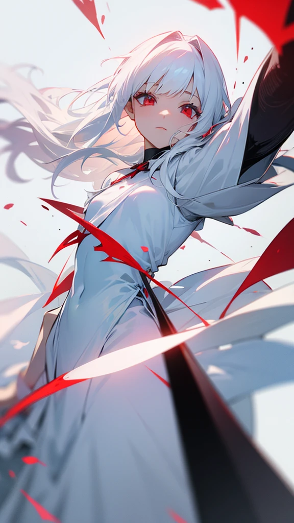 Red eyes white hair white dress deppress