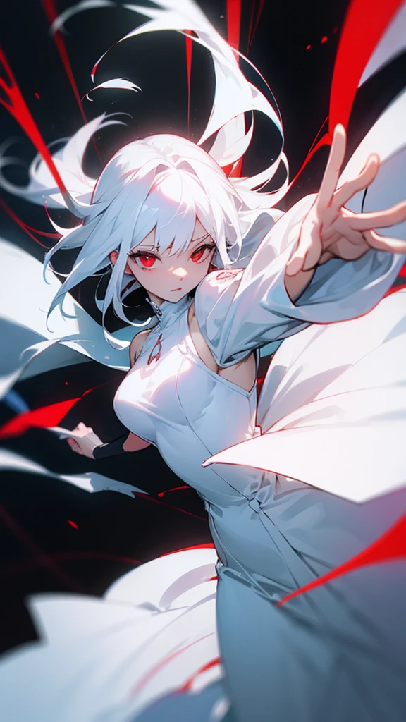 Red eyes white hair white dress deppress