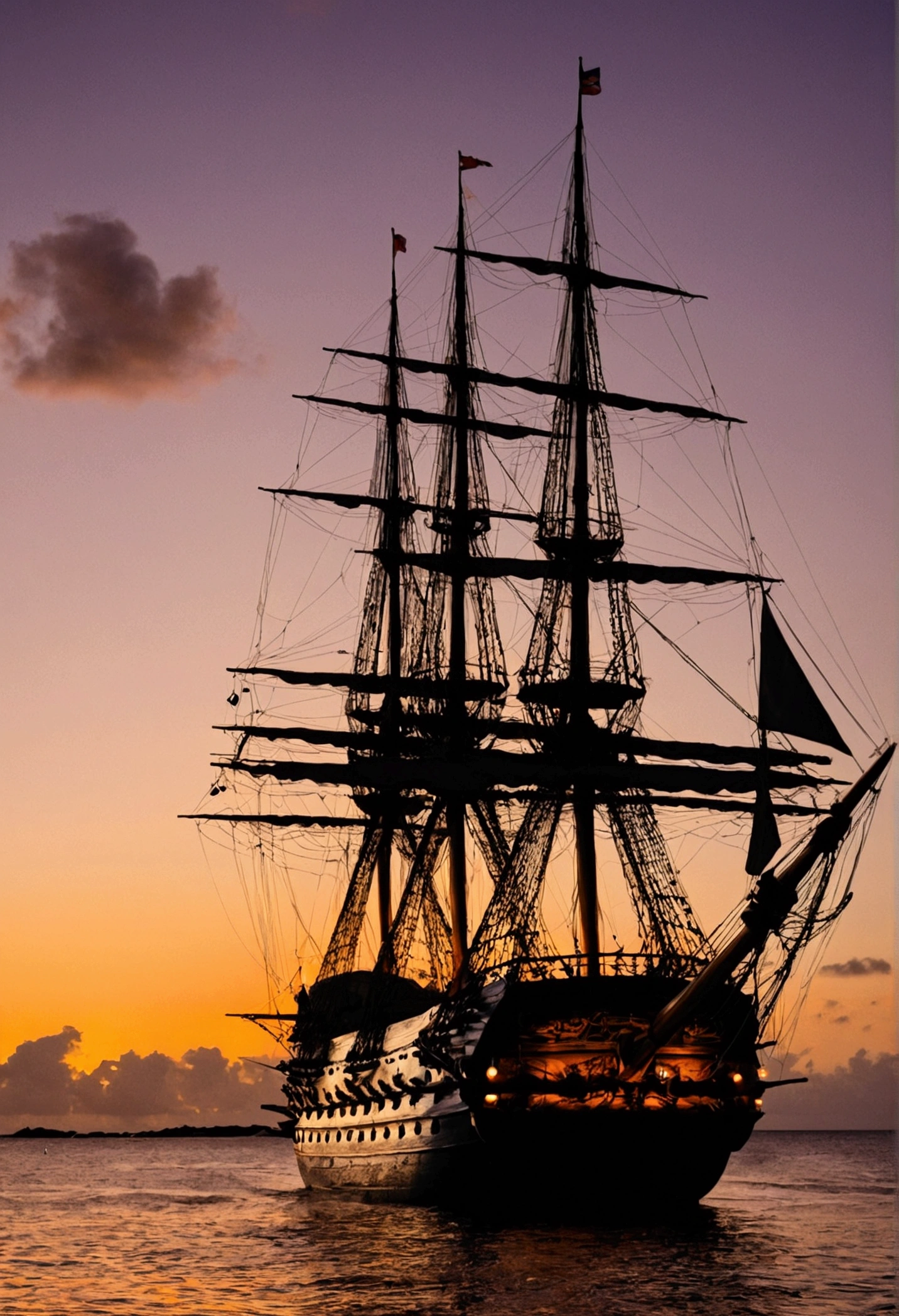 sailboat "HMS Victory" Caribbean Sea at dusk