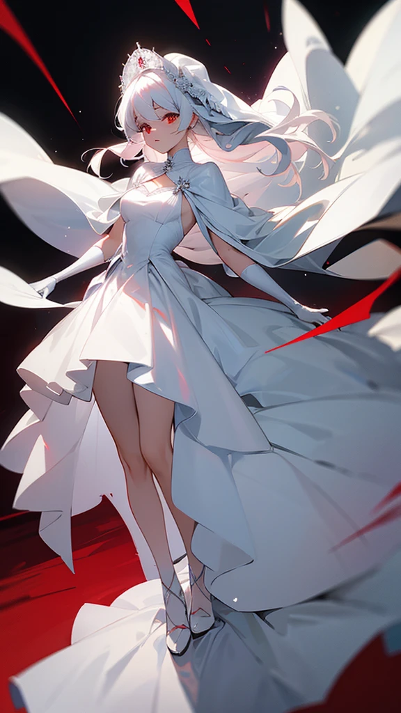 Red eyes white hair white wedding dress