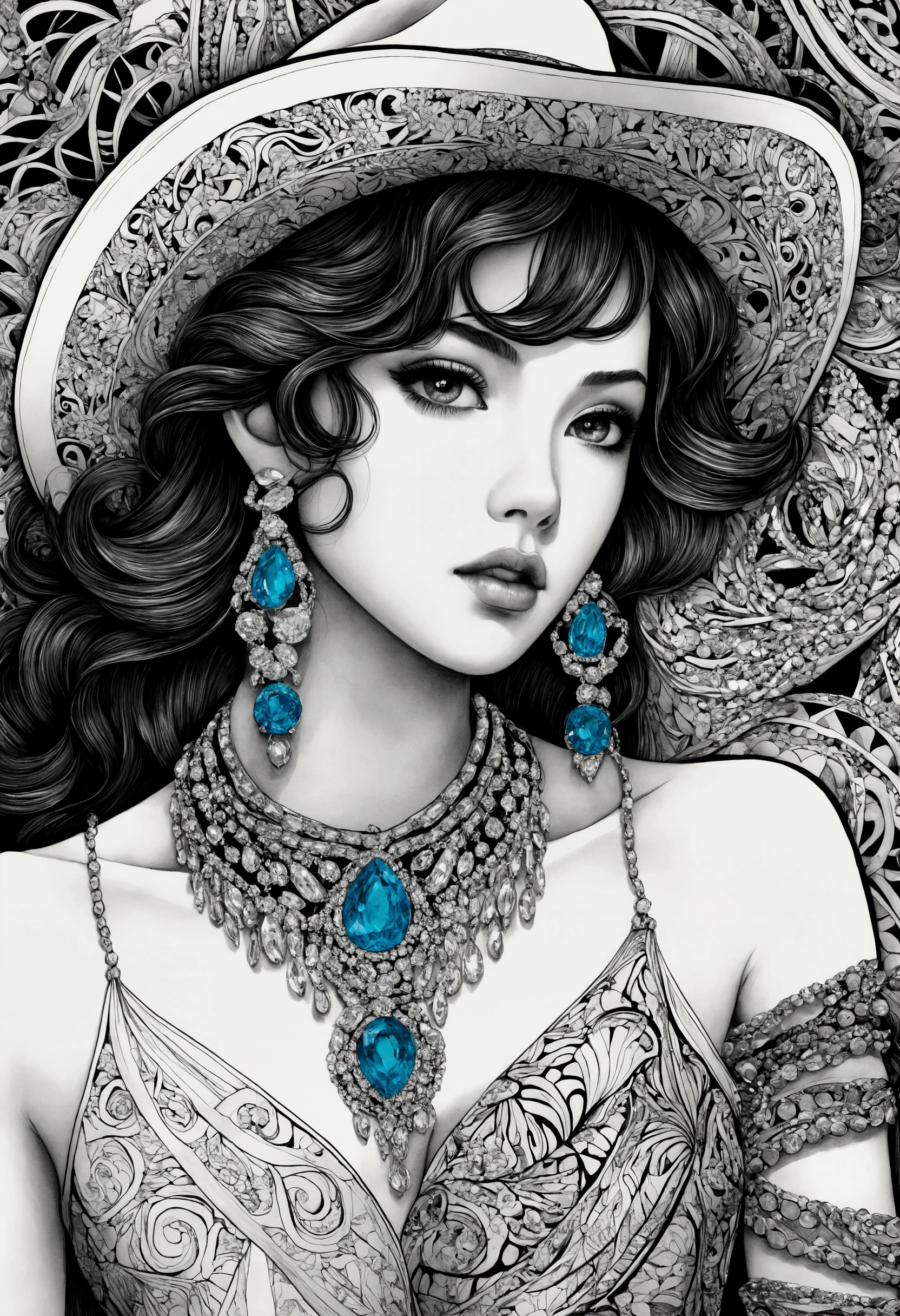 Official Art, wallpaper, Super detailed, beautiful and aesthetic, beautiful, masterpiece, Highest quality, (zenTangle, Tangle, enTangle), (Ecstasy of Jewelry:1.2) Dynamic Angle, Cowboy Shot, the most beautiful form of chaos, elegant, Brutalist design, Vibrant colors, Romanticism, Atmospheric,information,colorful ,beautiful顔立ち,12 years old,girl
