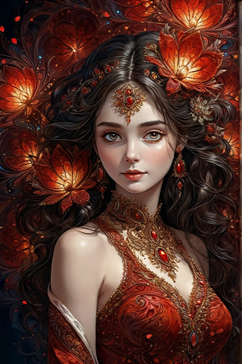 Official Art, Highest detail, beautiful and aesthetic, Fractal Art, rich and colorful,
masterpiece, best quality, 1 Girl, Red, Valentine's Day, like, couple,
