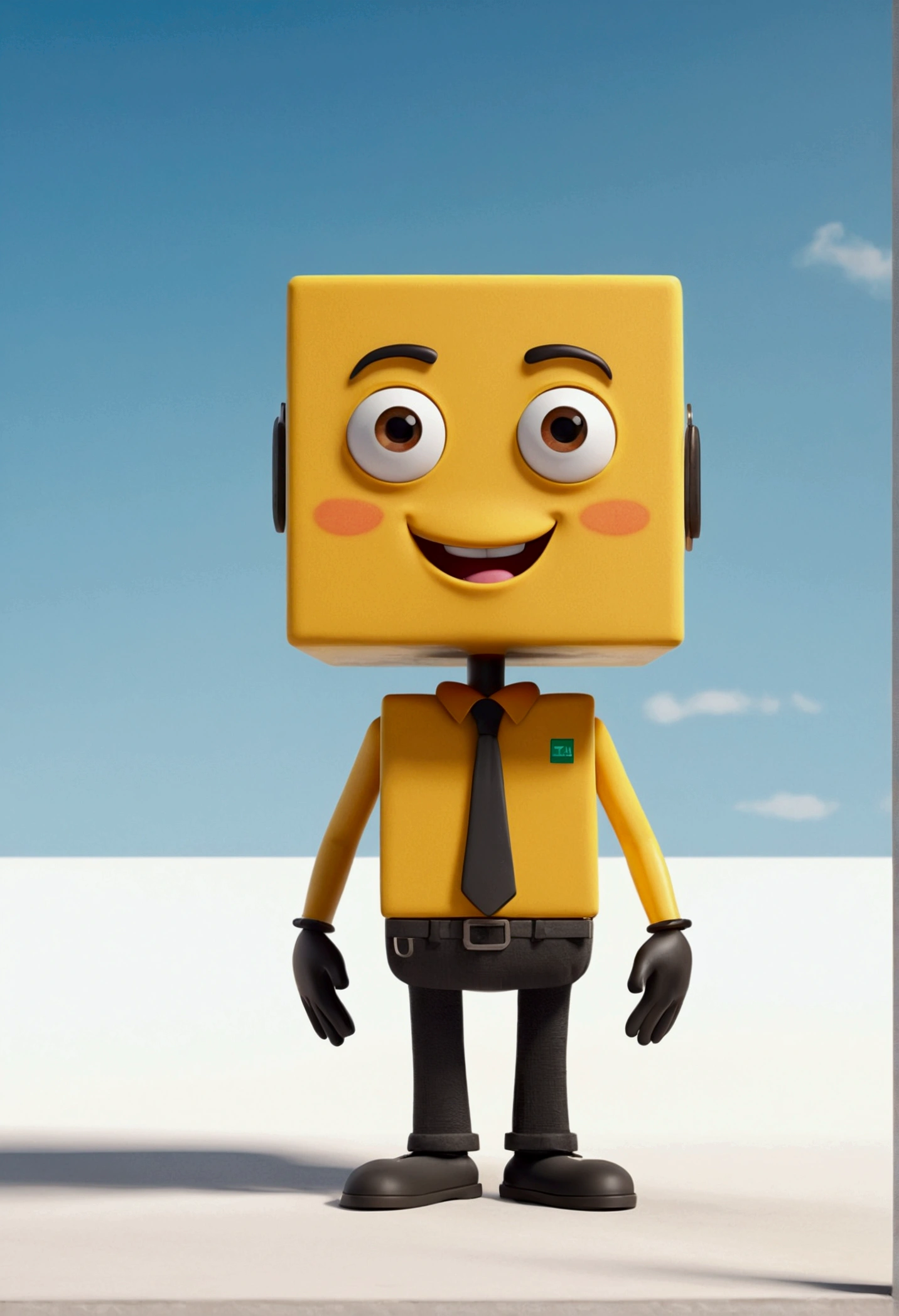 square character with friendly look in a side position