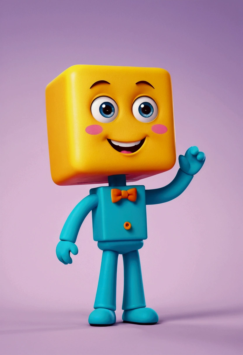 square character with friendly look in a side position 