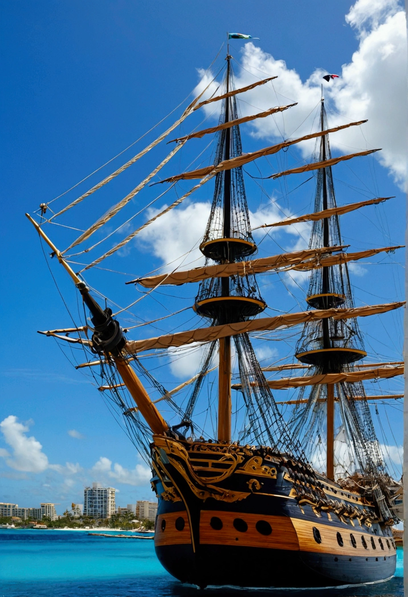 sailboat "HMS Victory" 3pm in the Caribbean.Meters., Cities "Cancun" Mexico