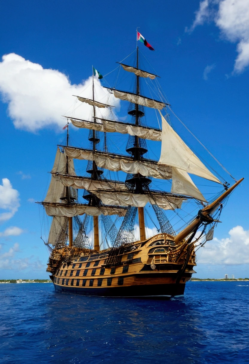 sailboat "HMS Victory" 3pm in the Caribbean.Meters., Cities "Cancun" Mexico