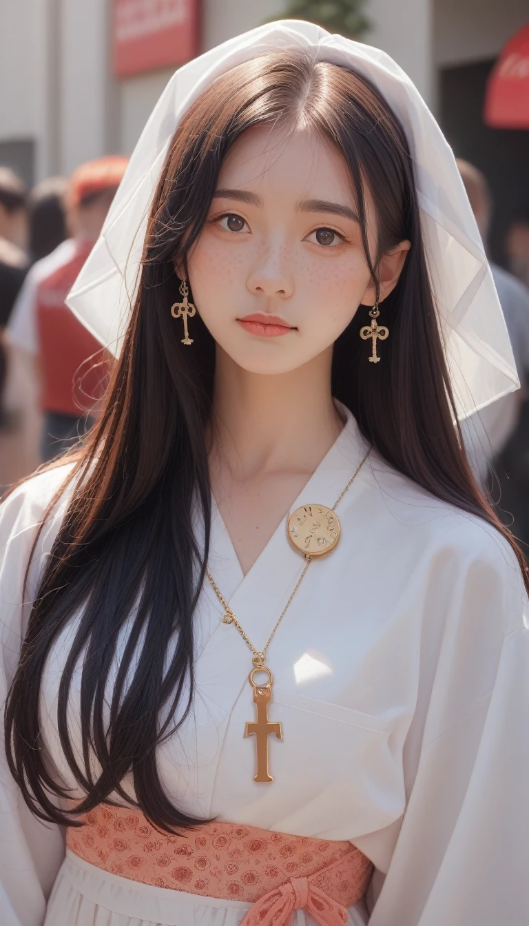 masterpiece, best quality, {best quality}, {{masterpiece}}, {high resolution}, Key Points, Anime style, Cartoon closeup of a lady, Girls Design, portrait, Gisha, Anime Character, Long hair, Black Hair, Direct vision, Hair covers the ears, Delicate and powerful appearance, Dissonance, High target, freckle, hapiness, Romantic Clothing, rich and colorful, color  