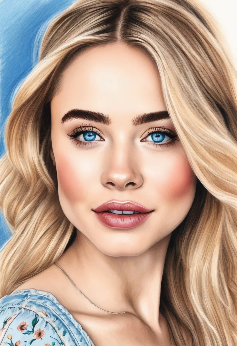 A colored pencil drawing of a pretty that looks like
Masiela Lusha. thirst trap.