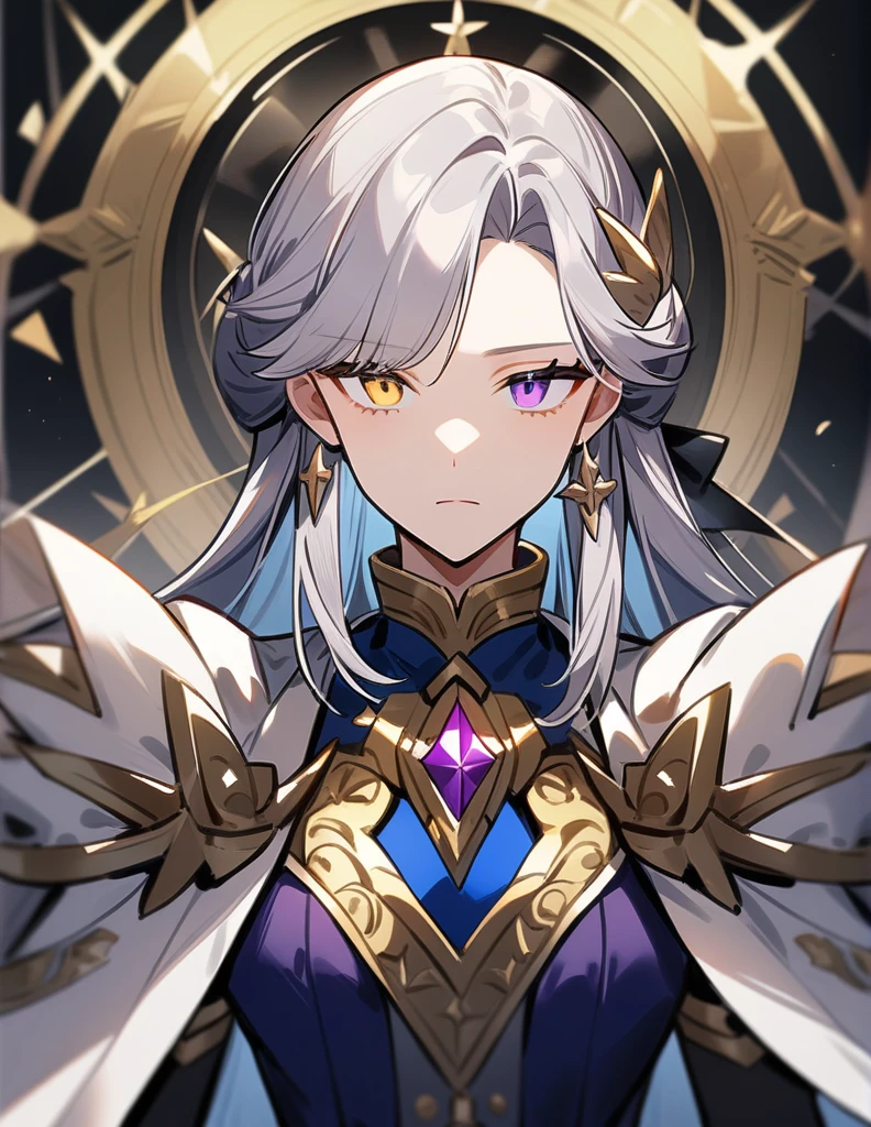 One girl,Purple eyes、Yellow Eyes、Odd Eye、Gray Hair、Princess of the Star Kingdom、Meritocracy、Downward、Expressionless、Robust、