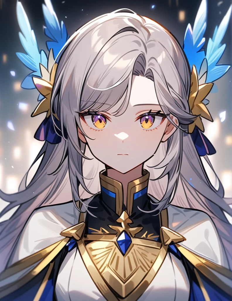 One girl,Purple eyes、Yellow Eyes、Odd Eye、Gray Hair、Princess of the Star Kingdom、Meritocracy、Downward、Expressionless、Robust、