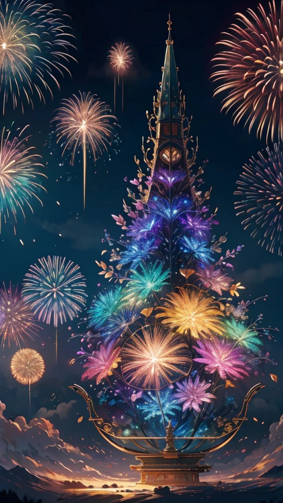 horse、horseたちに囲まれて、Mysterious Landscape、firework、firework大会、Rainbow colorsのfireworkが打ちあがっている瞬間、夜nullとともに、草原な景色で壮大なfirework、future都市、Highest quality、masterpiece, (Diffuse reflection of light:1.2), When the fantastic rainbow turns into shadow, bathed in a mystical atmosphere.horseたちも見ています, Cast magic spells. evoke a sense of wonder and awe. A fusion of natural grandeur and magic, Weaving dreams into reality. Behold, null, And the unknown, Fleeting、And an eternal moment, 16K, Ultra-high resolution.Realistic, Ultra-high resolution, to be born,future、Rainbow colorsに光り輝く、Rainbow colors、The world 30 years from now。