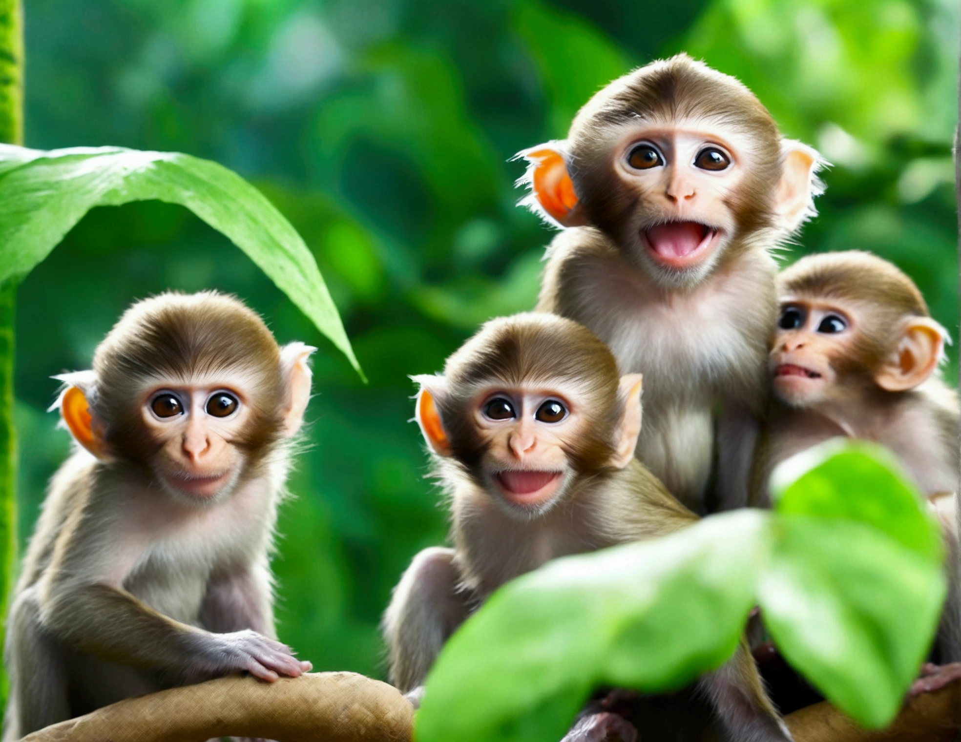 A group of little cute monkeys,mischievous monkeys,playful monkeys,monkey antics,cheeky monkeys,jungle camp,outdoor camp,food sack,scientists away,comedic,humorous,comical,slapstick,cute,fluffy,adorable,high quality,8k,detailed,vibrant colors,natural lighting,lush greenery,photorealistic