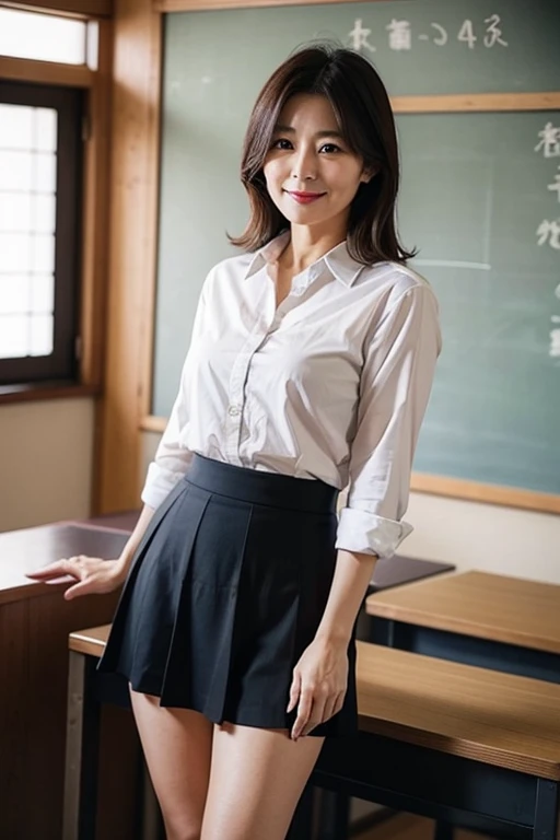 50 years old Beauty Gcup One beautiful woman, Japanese Mature teacher classroom School skirt