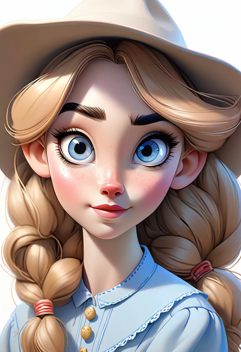 A colored pencil sketch of a beautiful swedish farm wife. crystal blue eyes. rosy complexion. full lips. Sabrina Carpenter. Sudectively dancing in a medow.