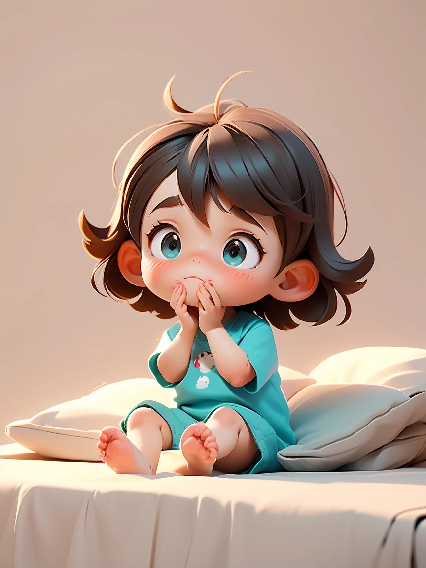 An illustration of a tired mom sitting on the edge of a child's bed, looking exhausted while the child is wide awake and playful.